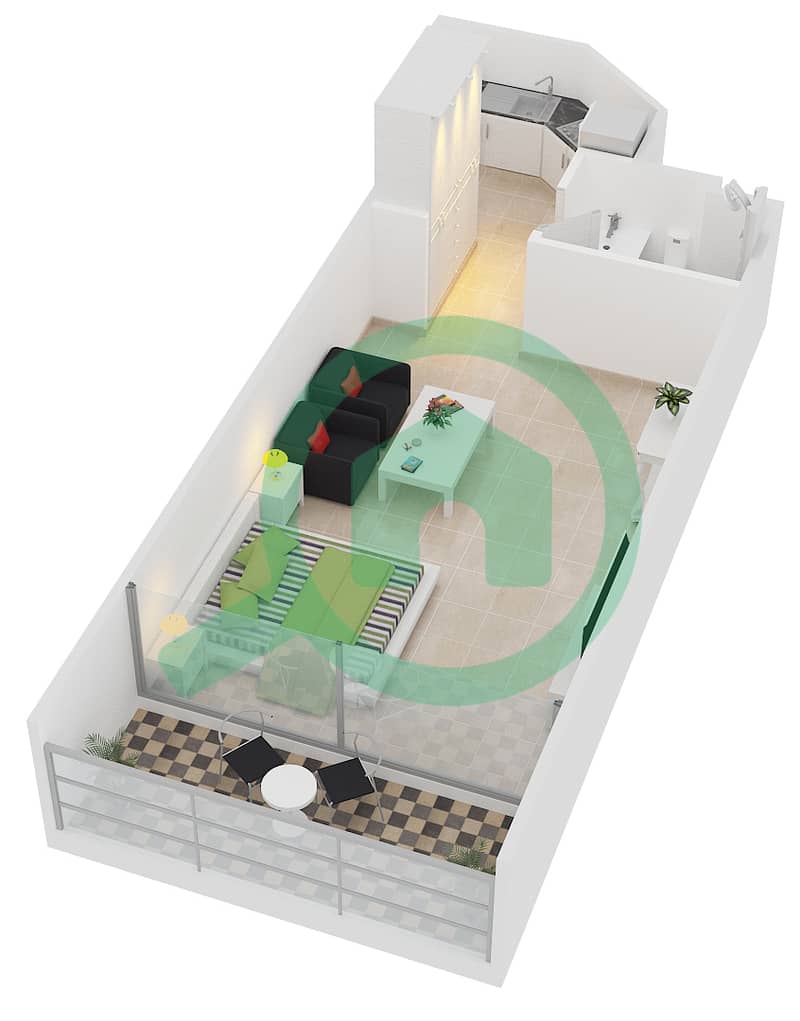 多瑙河畔贝兹大楼 - 单身公寓类型／单位SB/11戶型图 interactive3D