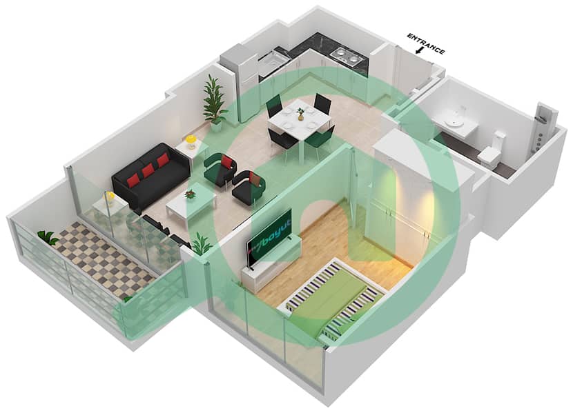 المخططات الطابقية لتصميم الوحدة 7 FLOOR 2-9 شقة 1 غرفة نوم - جراند بلو تاور1 Floor 2-9 image3D