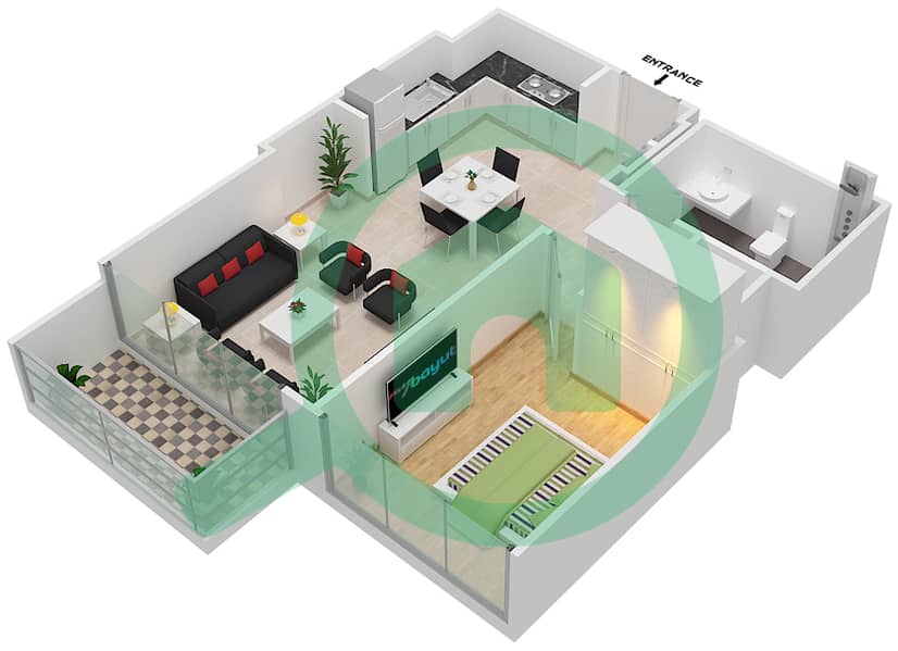المخططات الطابقية لتصميم الوحدة 7 FLOOR 5-17 شقة 1 غرفة نوم - جراند بلو تاور1 Floor 5-17 image3D