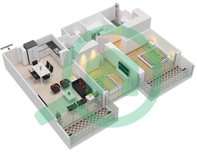 碧海蓝天1号塔楼 - 2 卧室公寓单位1 FLOOR 10-17戶型图