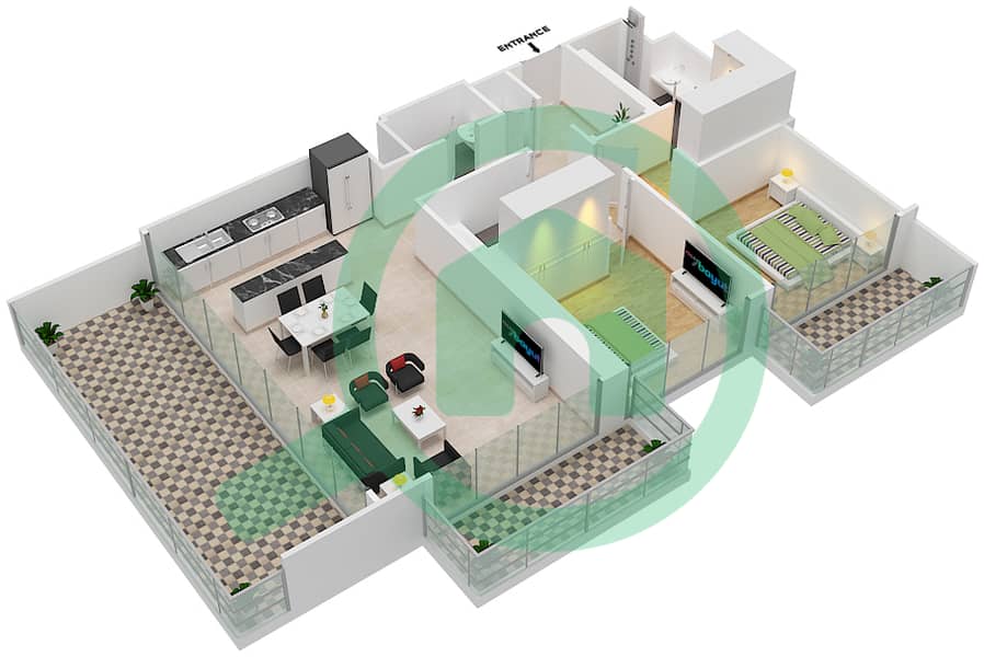 المخططات الطابقية لتصميم الوحدة 2 FLOOR 10-17 شقة 2 غرفة نوم - جراند بلو تاور1 Floor 10-17 image3D