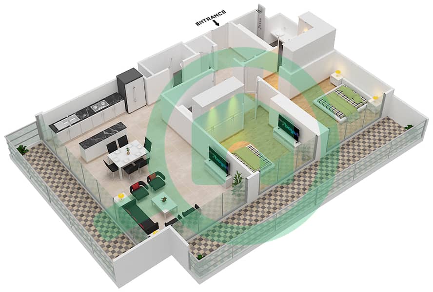 المخططات الطابقية لتصميم الوحدة 6 FLOOR 2-9 شقة 2 غرفة نوم - جراند بلو تاور1 Floor 2-9 image3D