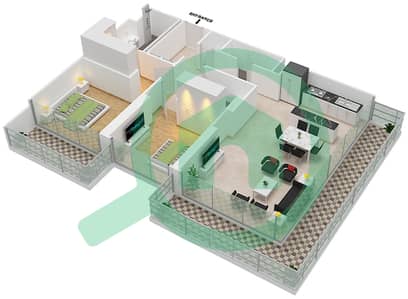 المخططات الطابقية لتصميم الوحدة 8 FLOOR 28-35 شقة 2 غرفة نوم - جراند بلو تاور1