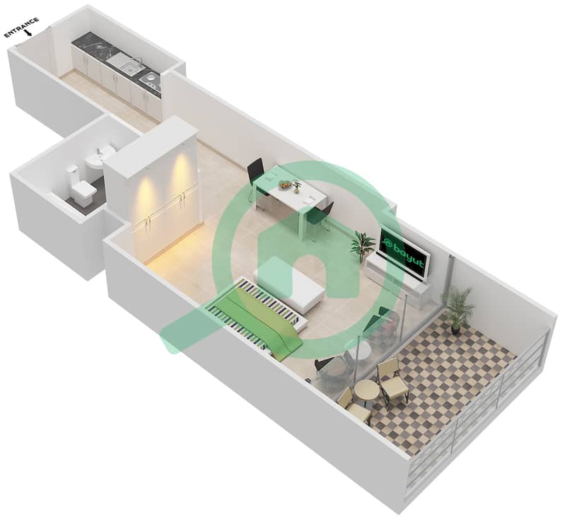 首都湾大厦 - 单身公寓单位09 FLOOR 5,7,13,14戶型图 interactive3D