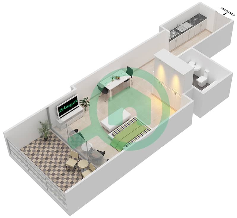 Capital Bay Towers - Studio Apartment Unit 03 FLOOR 5,7,13,14 Floor plan interactive3D