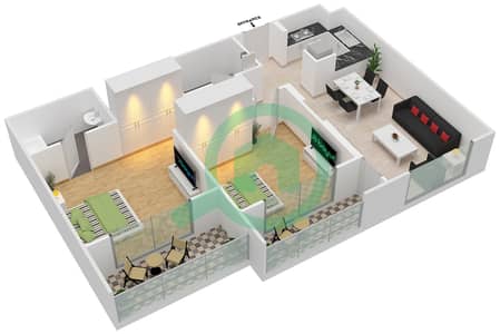 المخططات الطابقية لتصميم الوحدة 1 FLOOR 1-8 شقة 2 غرفة نوم - جينيسيس من ميراكي