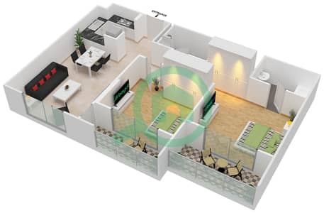 المخططات الطابقية لتصميم الوحدة 2 FLOOR 1-8 شقة 2 غرفة نوم - جينيسيس من ميراكي