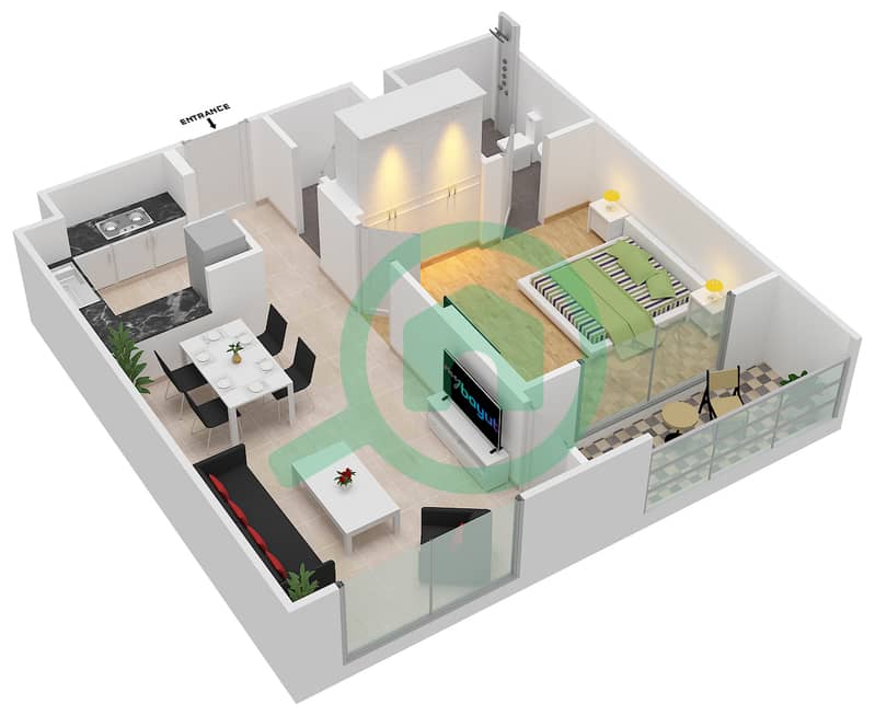 المخططات الطابقية لتصميم الوحدة 5 FLOOR 1-8 شقة 1 غرفة نوم - جينيسيس من ميراكي Floor 1-8 image3D