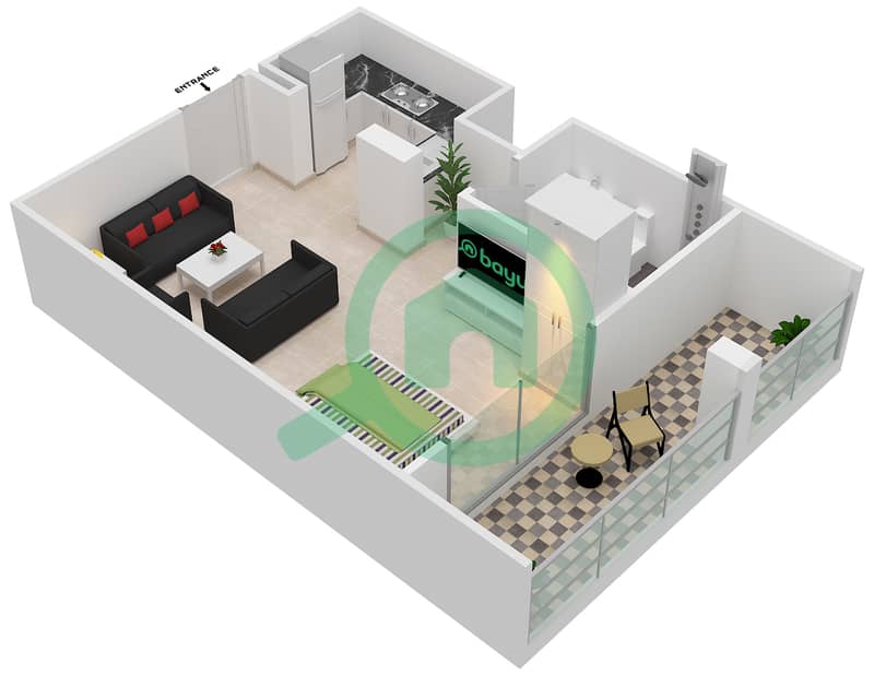 梅拉基创世纪公寓 - 单身公寓单位7 FLOOR 1戶型图 Floor 1 image3D