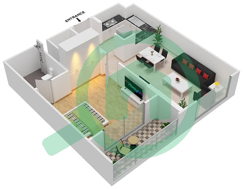 المخططات الطابقية لتصميم الوحدة 11 FLOOR 1-8 شقة 1 غرفة نوم - جينيسيس من ميراكي Floor 1-8 image3D