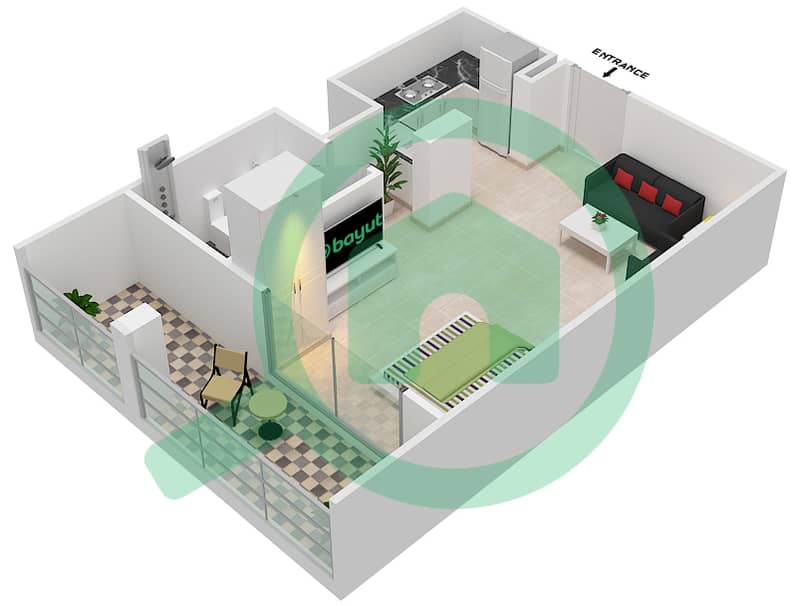 المخططات الطابقية لتصميم الوحدة 15 FLOOR 1 شقة استوديو - جينيسيس من ميراكي Floor 1 image3D