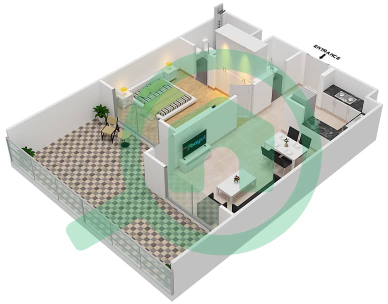 المخططات الطابقية لتصميم الوحدة 17 FLOOR 1 شقة 1 غرفة نوم - جينيسيس من ميراكي Floor 1 image3D