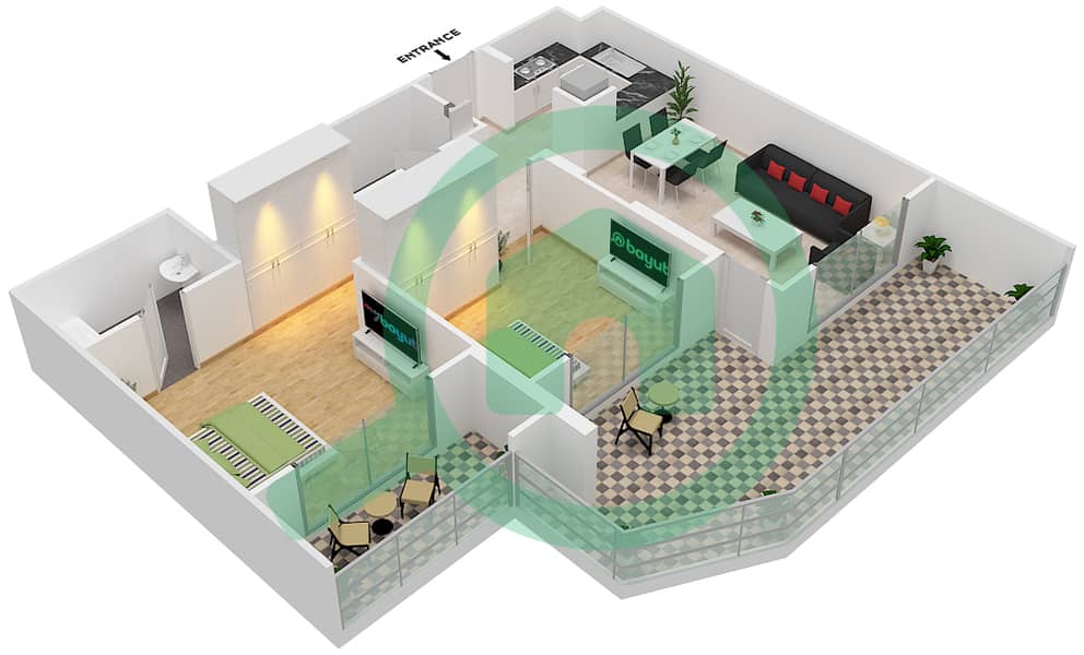 المخططات الطابقية لتصميم الوحدة 16 FLOOR 1 شقة 2 غرفة نوم - جينيسيس من ميراكي Floor 1 image3D