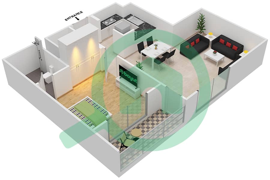 المخططات الطابقية لتصميم الوحدة 18 FLOOR 1-8 شقة 1 غرفة نوم - جينيسيس من ميراكي Floor 1-8 image3D