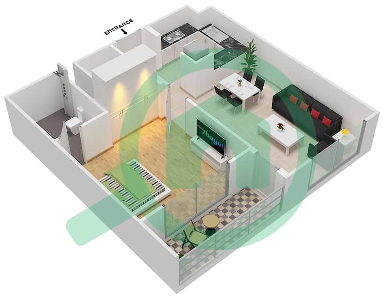 المخططات الطابقية لتصميم الوحدة 10 FLOOR 1-8 شقة 1 غرفة نوم - جينيسيس من ميراكي Floor 1-8 image3D