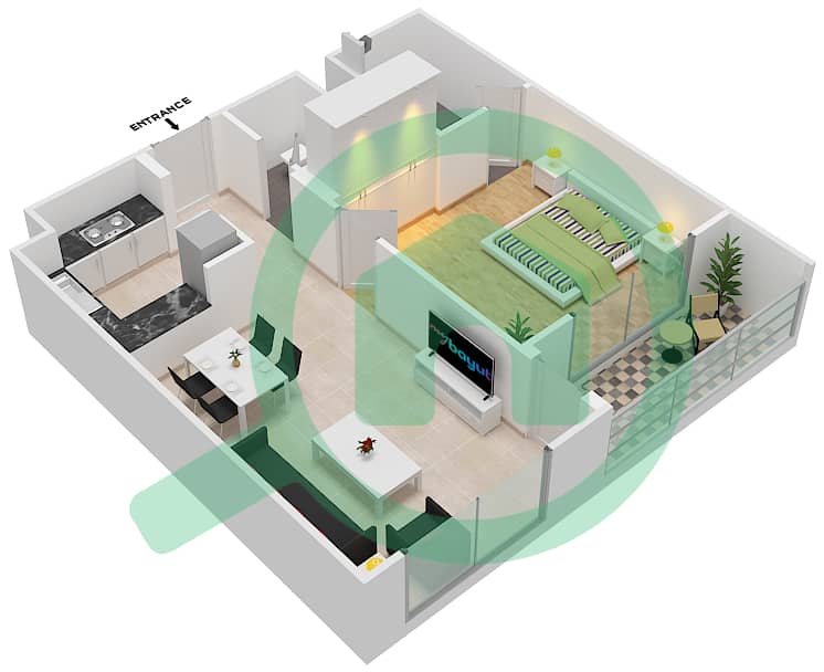 Генезис от Мераки - Апартамент 1 Спальня планировка Единица измерения 12 FLOOR 1-8 Floor 1-8 image3D