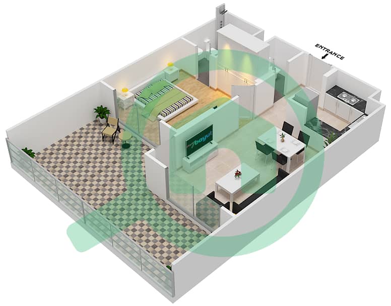 المخططات الطابقية لتصميم الوحدة 19 FLOOR 1 شقة 1 غرفة نوم - جينيسيس من ميراكي Floor 1 image3D