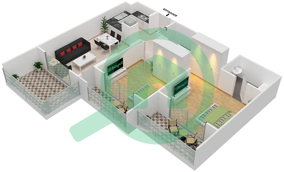 المخططات الطابقية لتصميم الوحدة 21 FLOOR 1 شقة 2 غرفة نوم - جينيسيس من ميراكي Floor 1 image3D