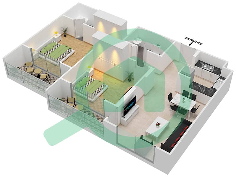 المخططات الطابقية لتصميم الوحدة 16 FLOOR 2-8 شقة 2 غرفة نوم - جينيسيس من ميراكي Floor 2-8 image3D