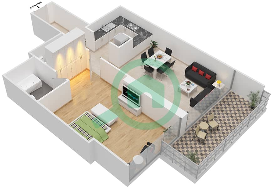 首都湾大厦 - 1 卧室公寓单位10 FLOOR 5,7,13,14戶型图 interactive3D
