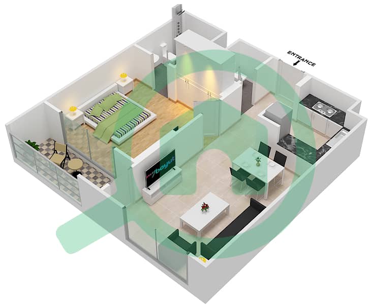 المخططات الطابقية لتصميم الوحدة 19 FLOOR 2-8 شقة 1 غرفة نوم - جينيسيس من ميراكي Floor 2-8 image3D