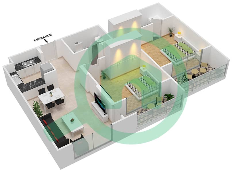 المخططات الطابقية لتصميم الوحدة 21 FLOOR 2-8 شقة 2 غرفة نوم - جينيسيس من ميراكي Floor 2-8 image3D