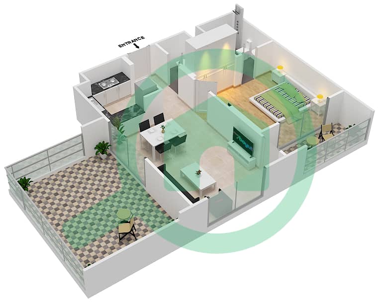 المخططات الطابقية لتصميم الوحدة 1 FLOOR 9 شقة 1 غرفة نوم - جينيسيس من ميراكي Floor 9 image3D