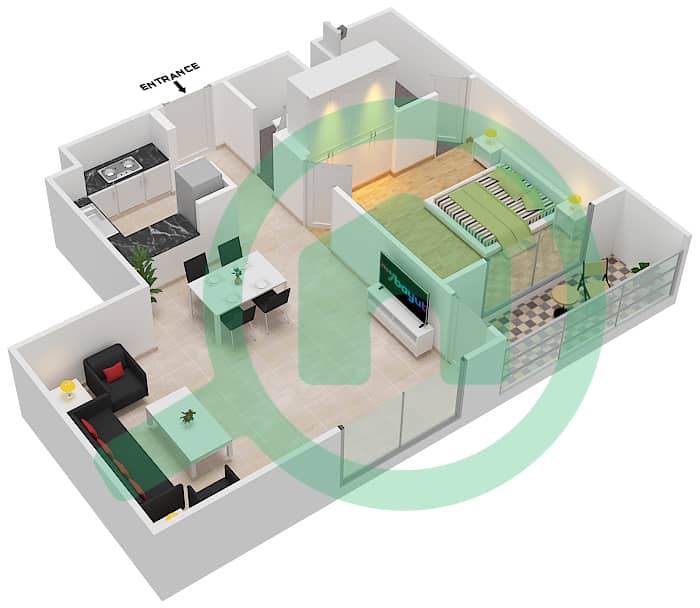المخططات الطابقية لتصميم الوحدة 2 FLOOR 9-10 شقة 1 غرفة نوم - جينيسيس من ميراكي Floor 9-10 image3D