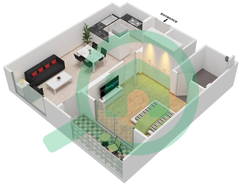 المخططات الطابقية لتصميم الوحدة 3 FLOOR 9-10 شقة 1 غرفة نوم - جينيسيس من ميراكي Floor 9-10 image3D