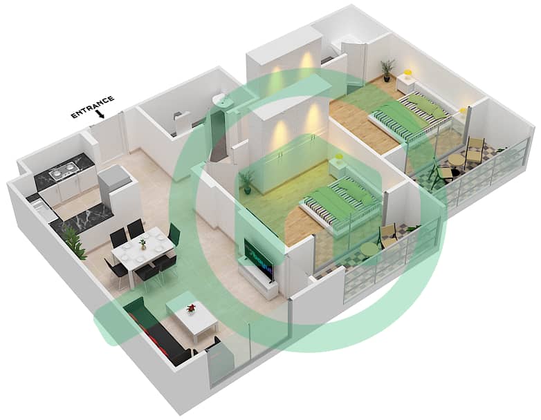 المخططات الطابقية لتصميم الوحدة 4 FLOOR 9-10 شقة 2 غرفة نوم - جينيسيس من ميراكي Floor 9-10 image3D