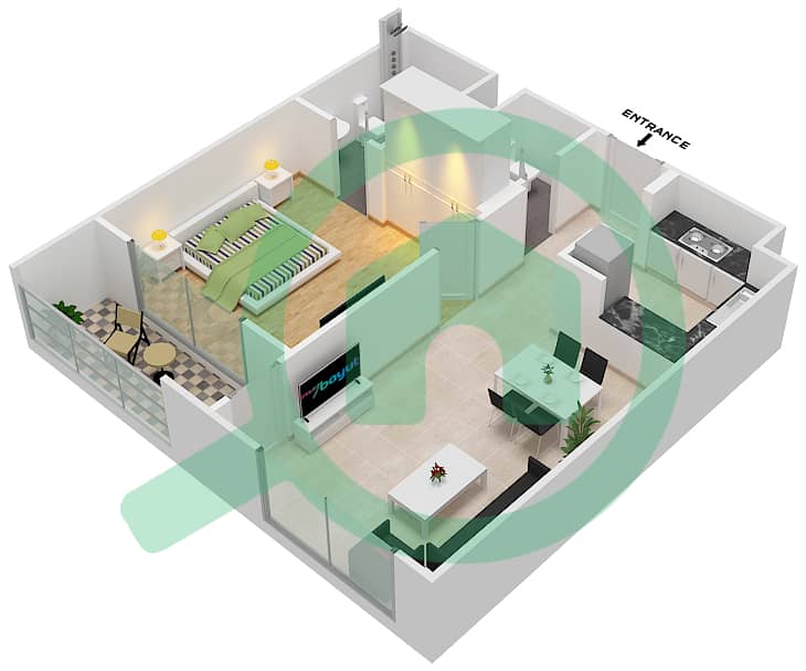 المخططات الطابقية لتصميم الوحدة 8 FLOOR 9 شقة 1 غرفة نوم - جينيسيس من ميراكي Floor 9 image3D