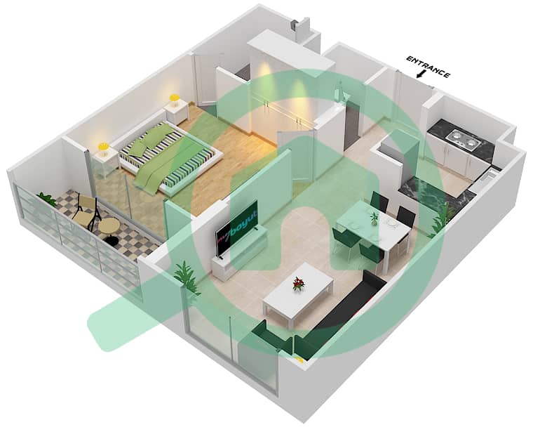 المخططات الطابقية لتصميم الوحدة 9 FLOOR 9 شقة 1 غرفة نوم - جينيسيس من ميراكي Floor 9 image3D