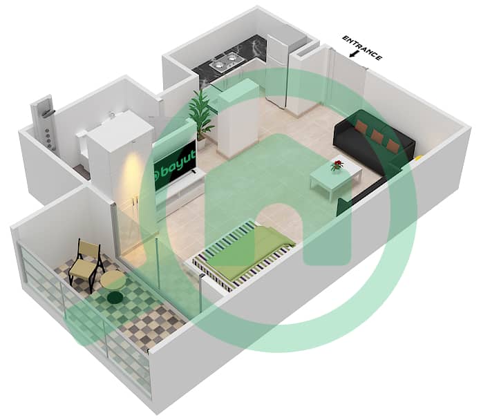 Генезис от Мераки - Апартамент Студия планировка Единица измерения 12 FLOOR 9 Floor 9 image3D