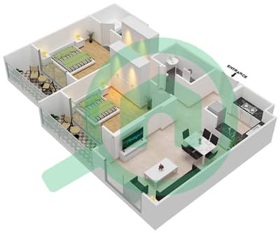 المخططات الطابقية لتصميم الوحدة 14 FLOOR 9 شقة 2 غرفة نوم - جينيسيس من ميراكي