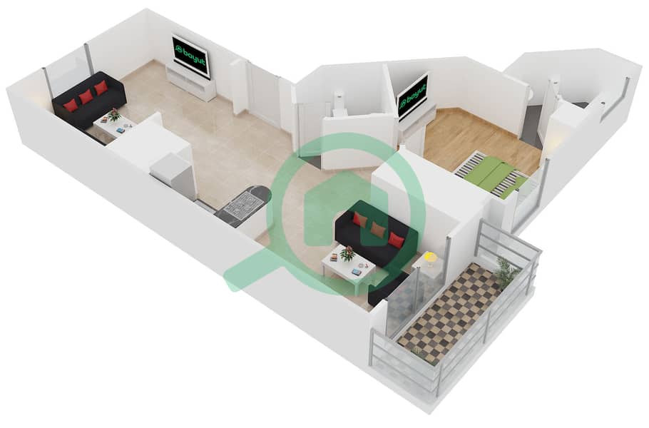 Нью Дубай Гейт 1 - Апартамент 1 Спальня планировка Тип 1 interactive3D