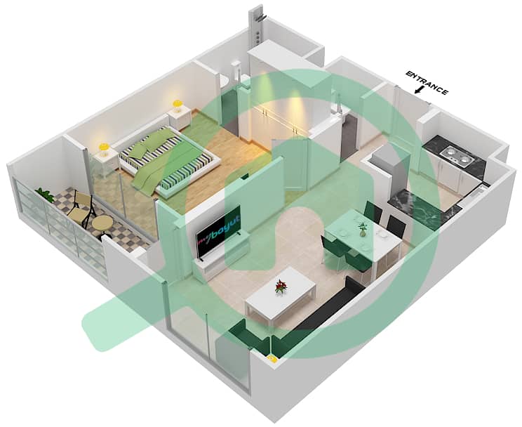 المخططات الطابقية لتصميم الوحدة 15 FLOOR 9 شقة 1 غرفة نوم - جينيسيس من ميراكي Floor 9 image3D