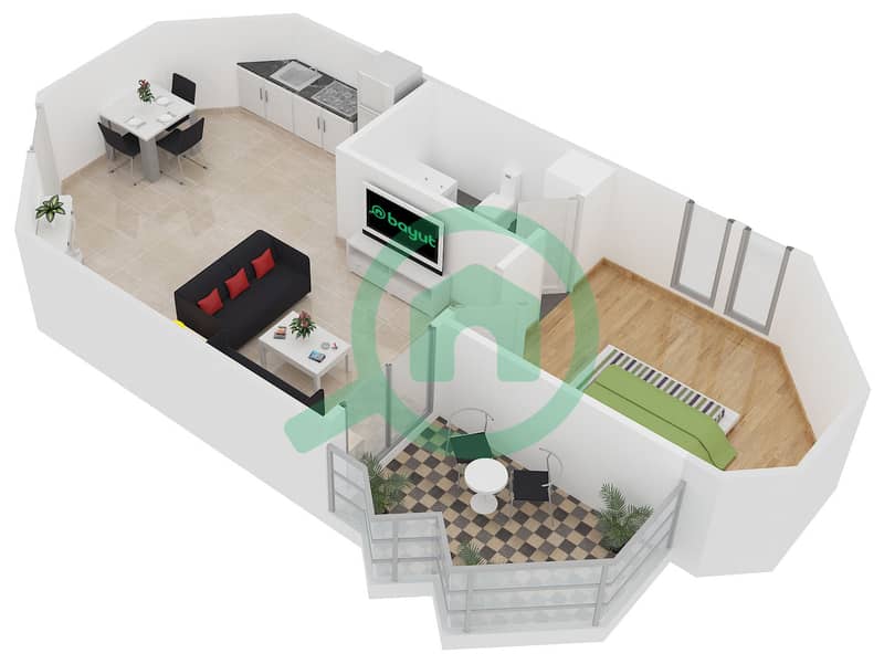 New Dubai Gate 1 - 1 Bedroom Apartment Type 2 Floor plan interactive3D