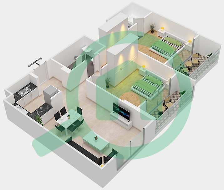 المخططات الطابقية لتصميم الوحدة 11 FLOOR 9 شقة 2 غرفة نوم - جينيسيس من ميراكي Floor 9 image3D