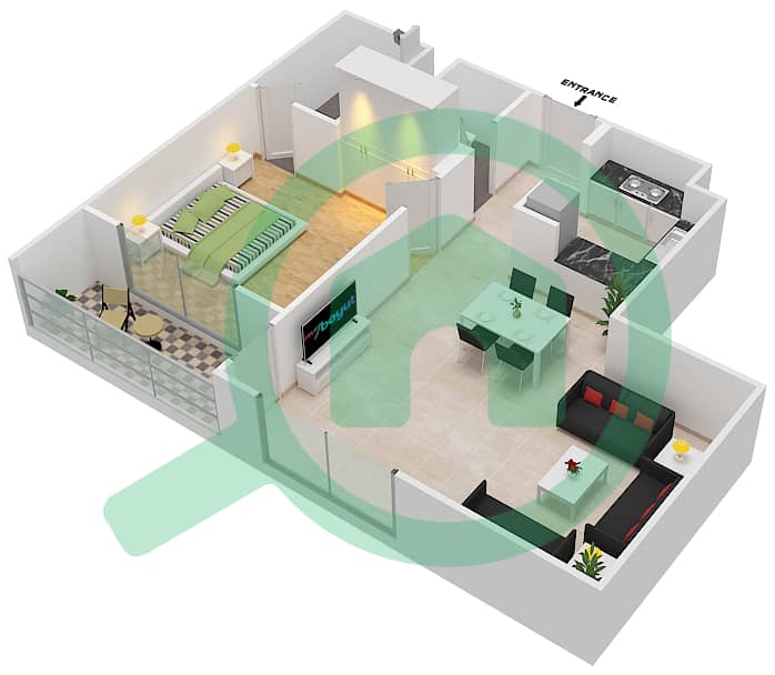 المخططات الطابقية لتصميم الوحدة 16 FLOOR 9 شقة 1 غرفة نوم - جينيسيس من ميراكي Floor 9 image3D