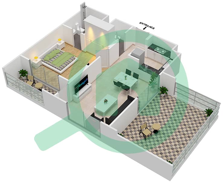 المخططات الطابقية لتصميم الوحدة 17 FLOOR 9 شقة 1 غرفة نوم - جينيسيس من ميراكي Floor 9 image3D