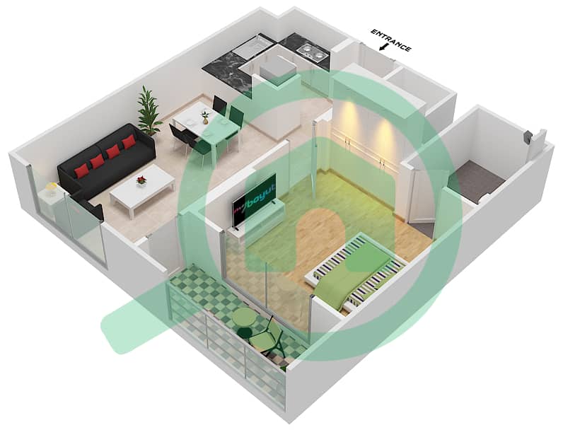 المخططات الطابقية لتصميم الوحدة 1 FLOOR 10 شقة 1 غرفة نوم - جينيسيس من ميراكي Floor 10 image3D