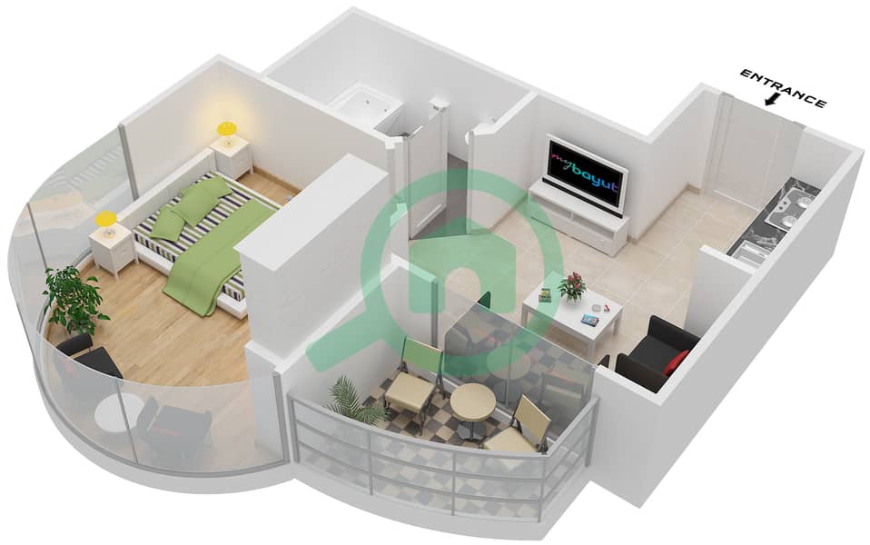New Dubai Gate 2 - 1 Bedroom Apartment Unit 2,13 Floor plan interactive3D