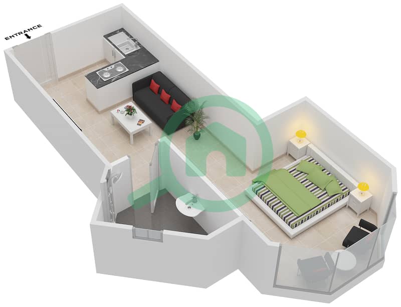 New Dubai Gate 2 - 1 Bedroom Apartment Unit 9,6 Floor plan interactive3D