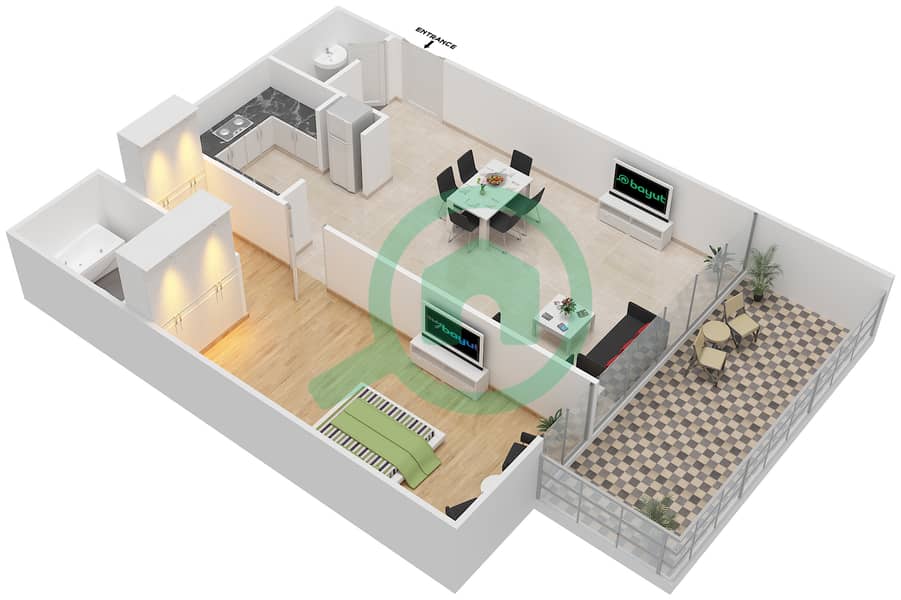 首都湾大厦 - 1 卧室公寓单位08 FLOOR 5,7,13,14戶型图 interactive3D