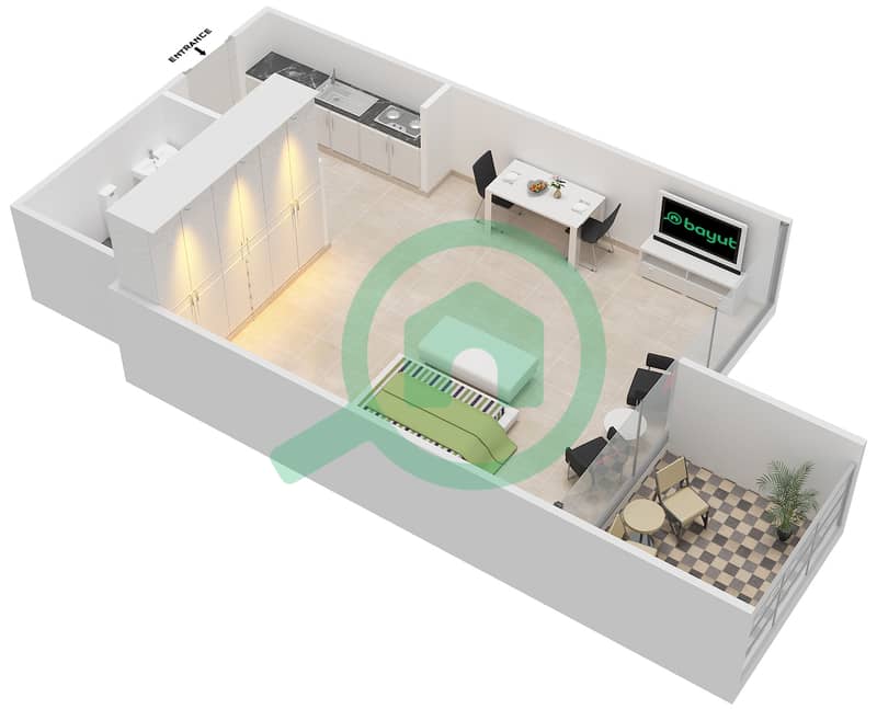المخططات الطابقية لتصميم الوحدة 06 FLOOR 6,15 شقة استوديو - أبراج كابيتال باي interactive3D