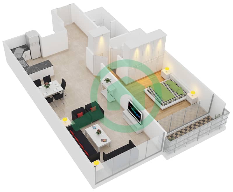 O2 Residence - 1 Bedroom Apartment Unit B1 Floor plan interactive3D