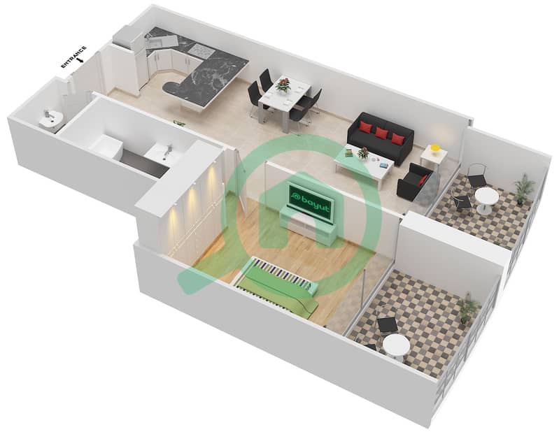 O2 Residence - 1 Bedroom Apartment Unit A3 Floor plan interactive3D
