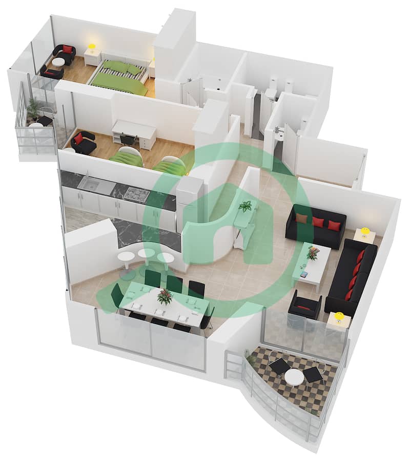 O2 Residence - 2 Bedroom Apartment Unit A5,B5 Floor plan interactive3D