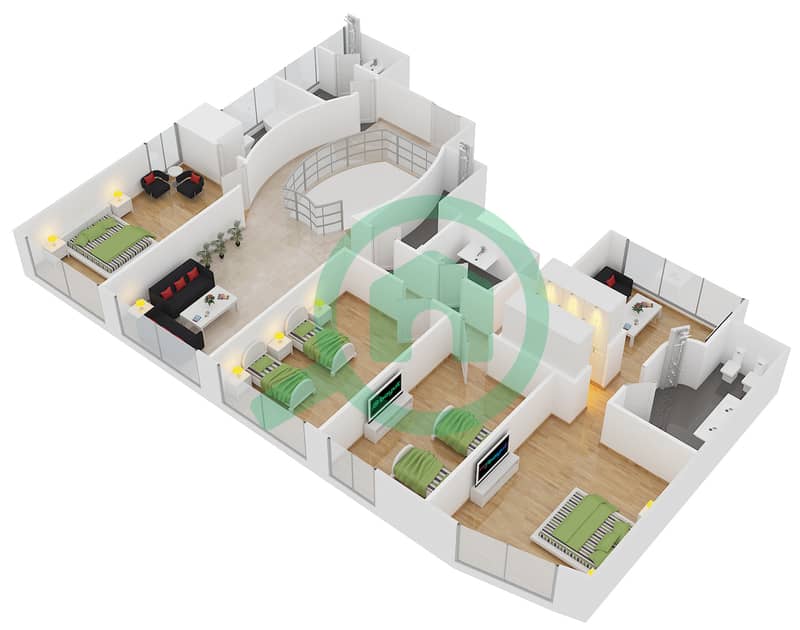 О2 Резиденс - Апартамент 5 Cпальни планировка Единица измерения A4 interactive3D