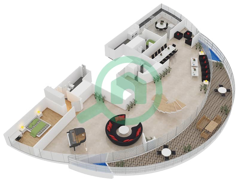 المخططات الطابقية لتصميم الوحدة DUPLEX 3 شقة 4 غرف نوم - مساكن O2 interactive3D